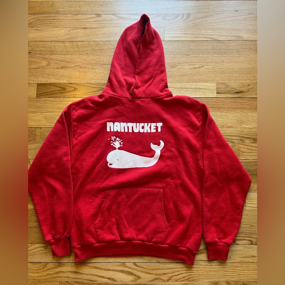 Red Nantucket Hoodie with Whale Design